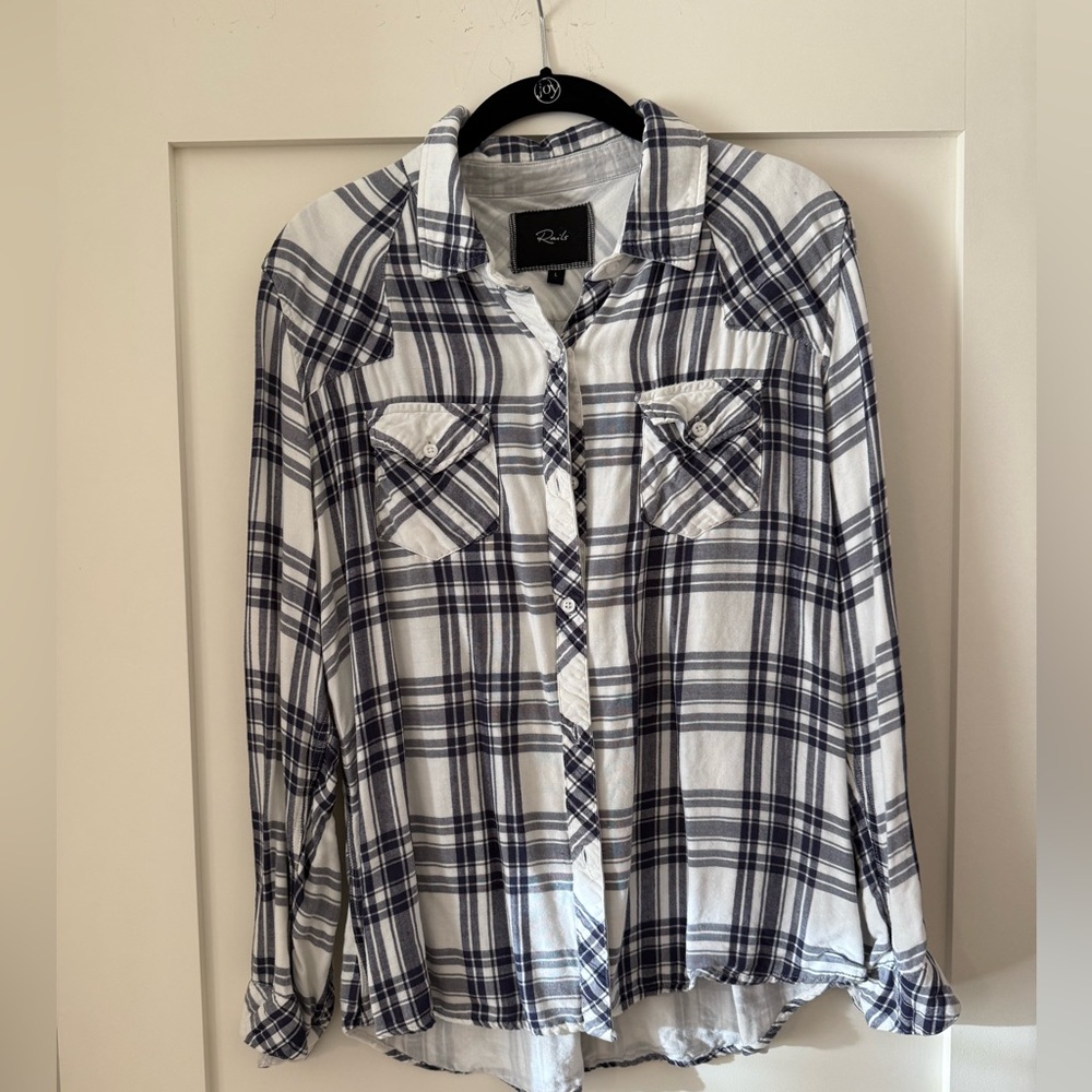 Rails Navy & White Plaid Shirt Sz L